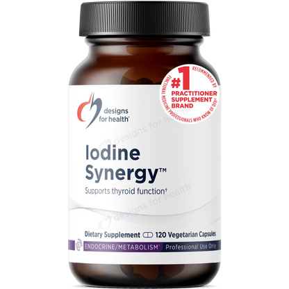 Supplement bottle labeled 'Iodine Synergy' by Designs for Health on a white background